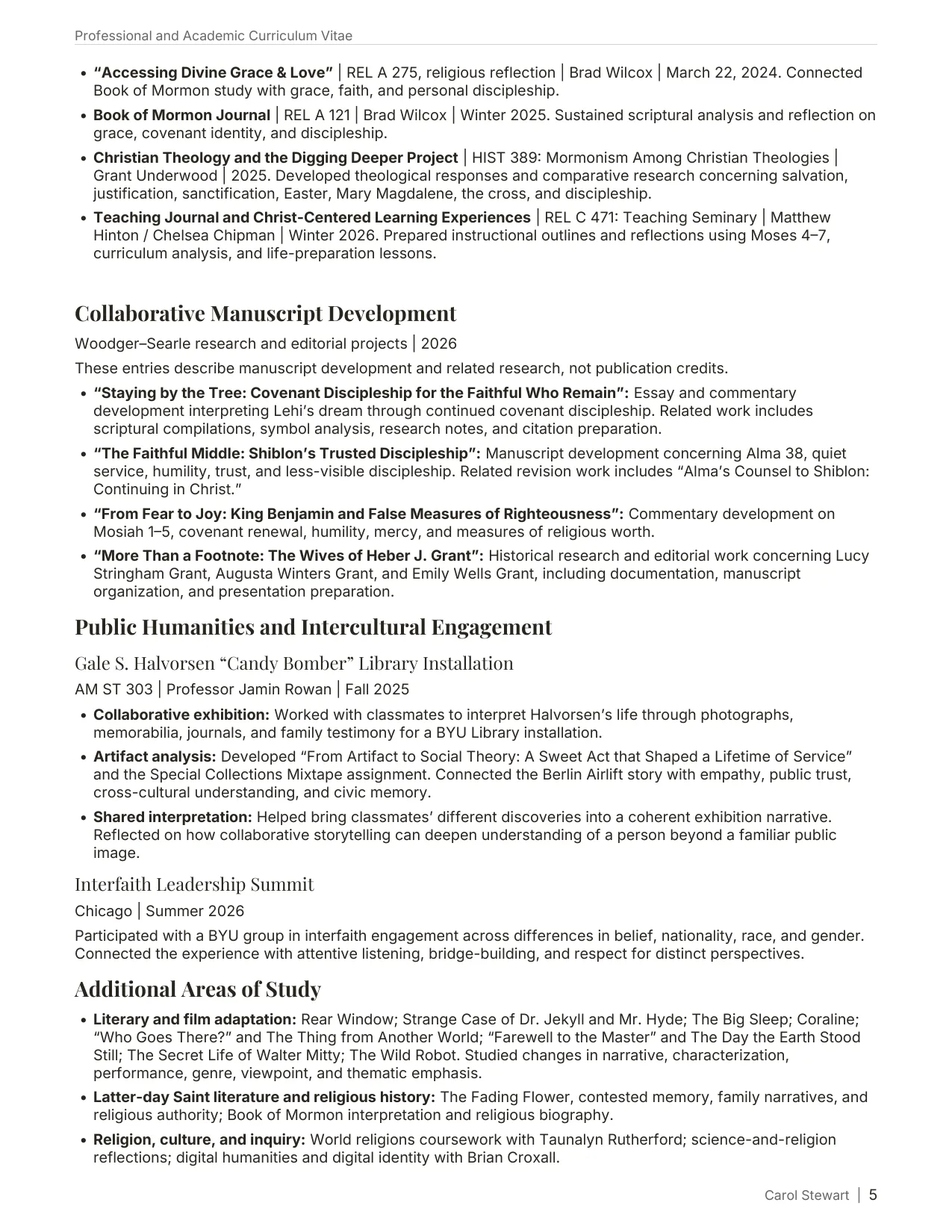 Curriculum Vitae, page 5 of 6