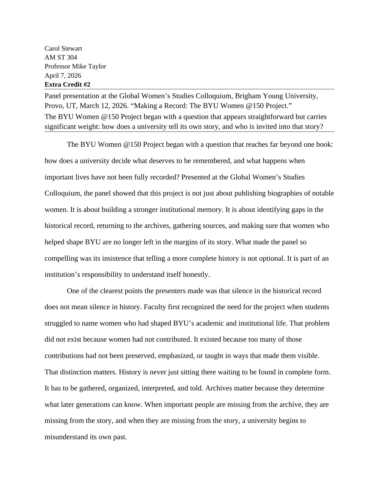 Making a Record: The BYU Women @150 Project, page 1 of 4
