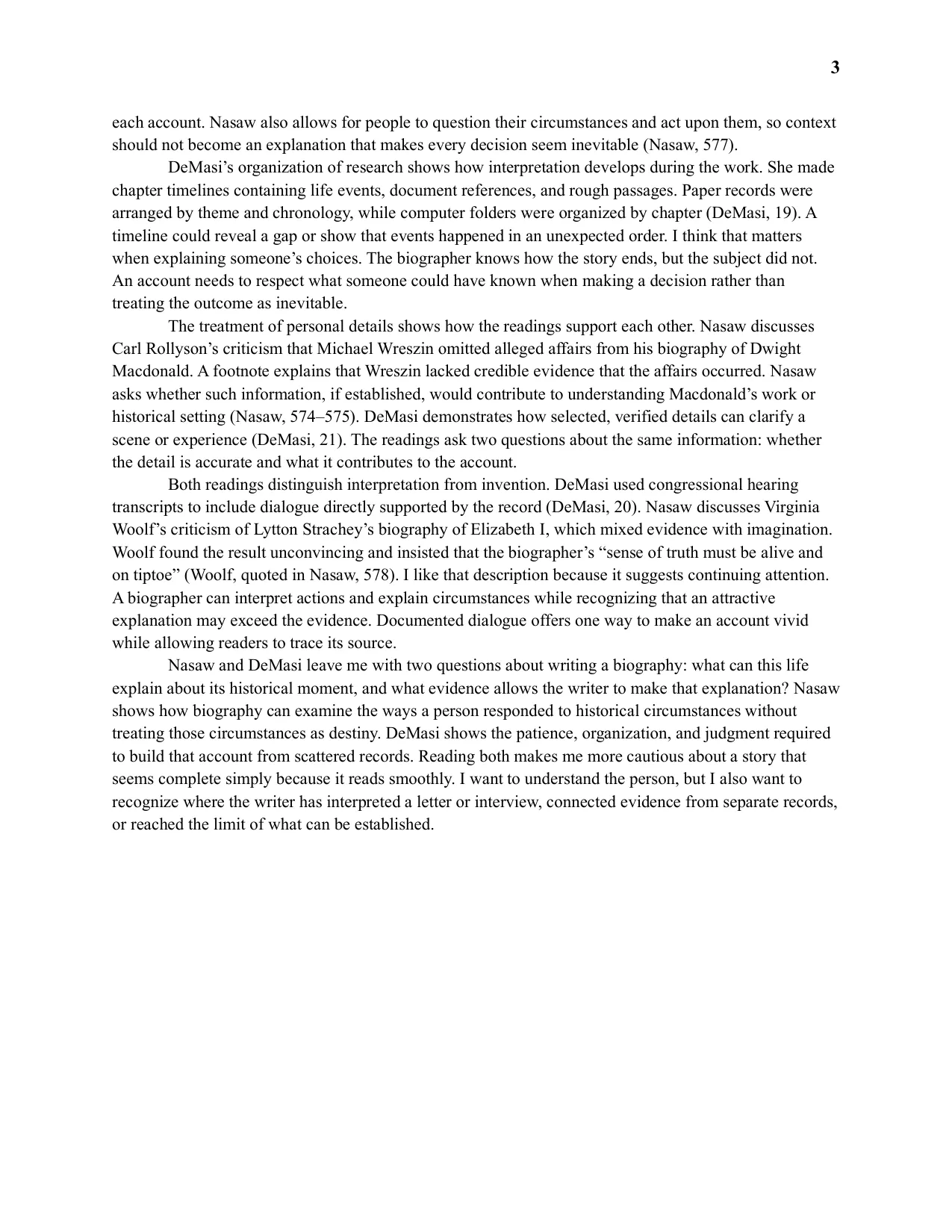 Reading Response: Biography and the Historian’s Profession, page 3 of 3