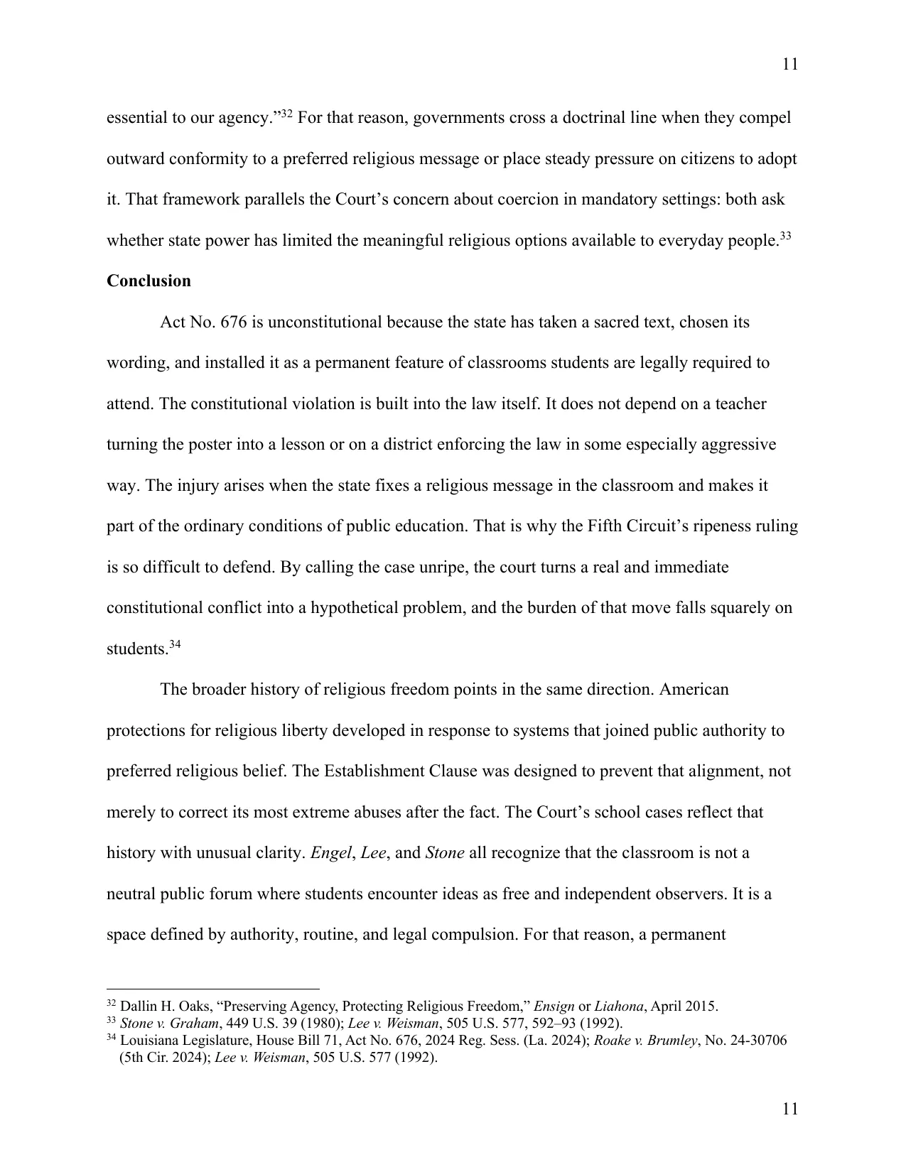 Roake v. Brumley: Judicial Delay Undermines Religious Freedom, page 11 of 13