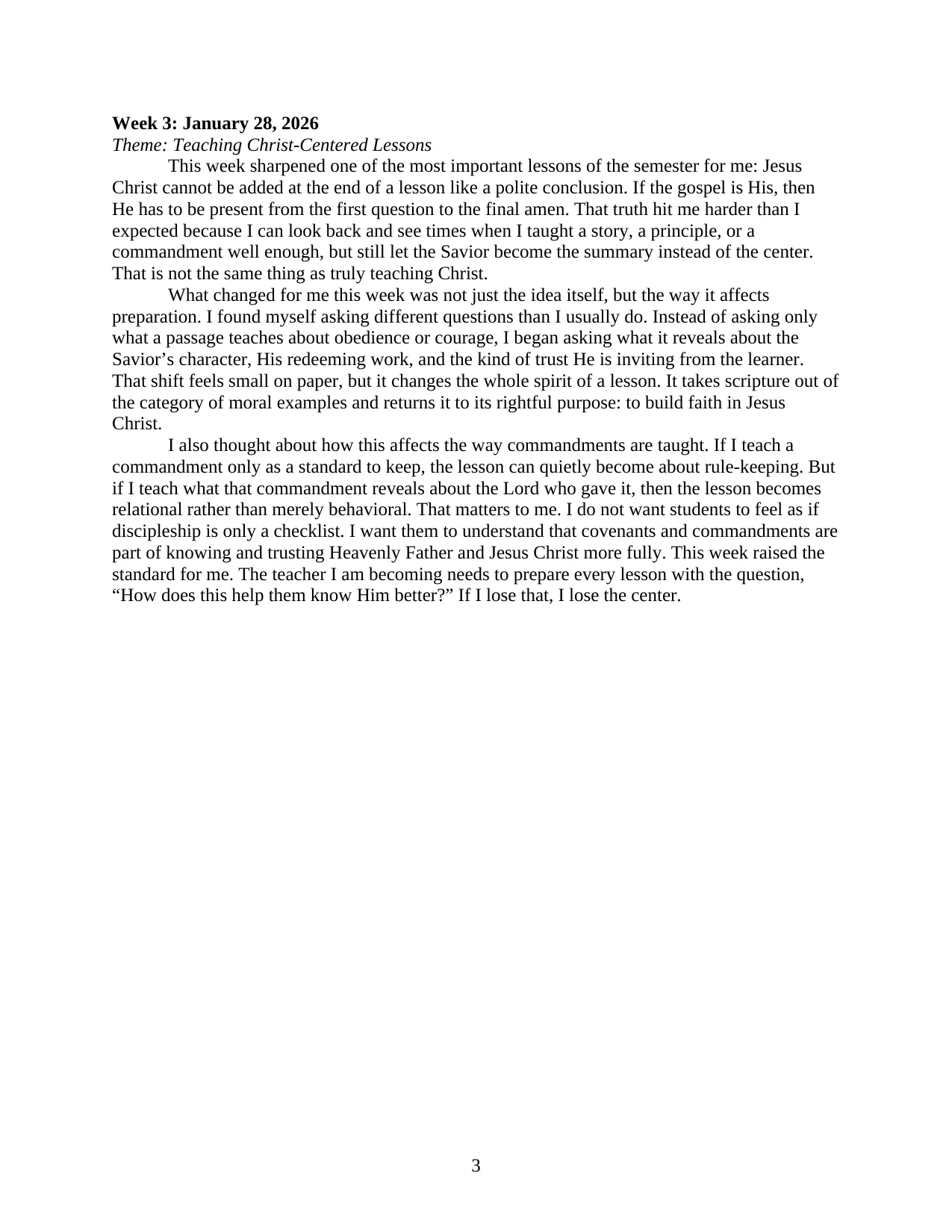 Teaching Journal, page 3 of 12
