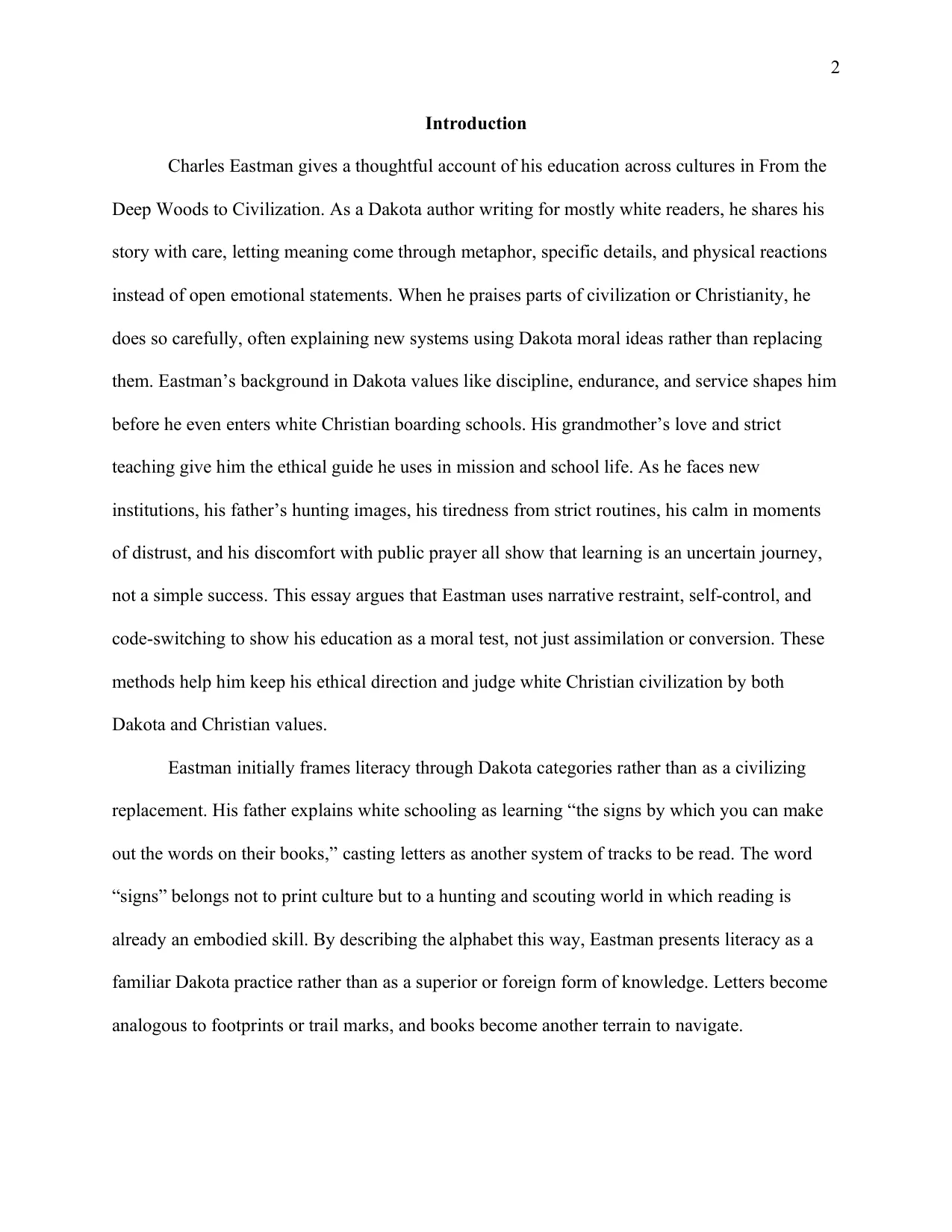 Walking Two Paths: Code-Switching and Formation in Charles Eastman’s Education, page 2 of 7