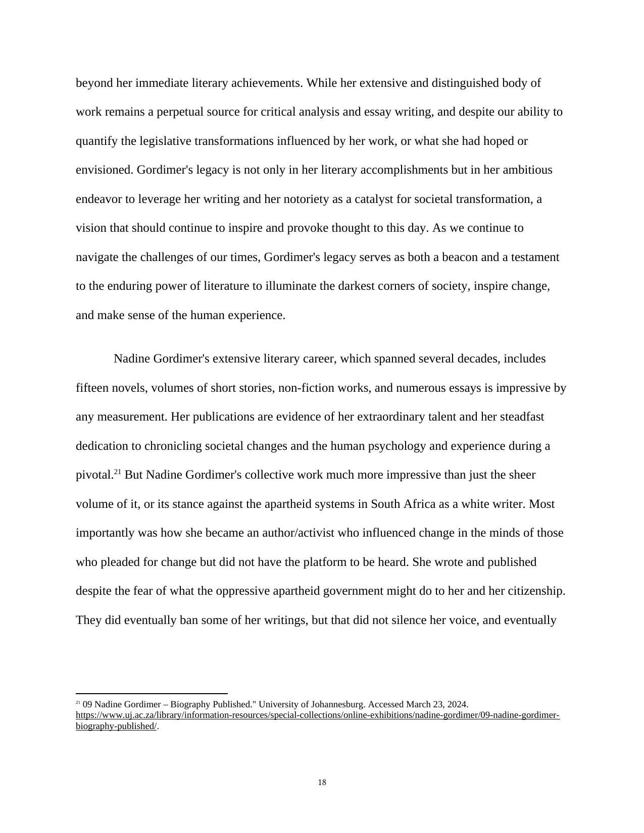 Words as Catalysts: The Indelible Legacy of Nadine Gordimer, page 18 of 21